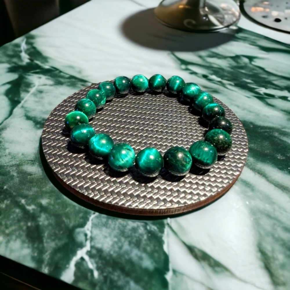 Green Tiger Eye Bracelet - 10mm Unisex - Picture 2 of 3